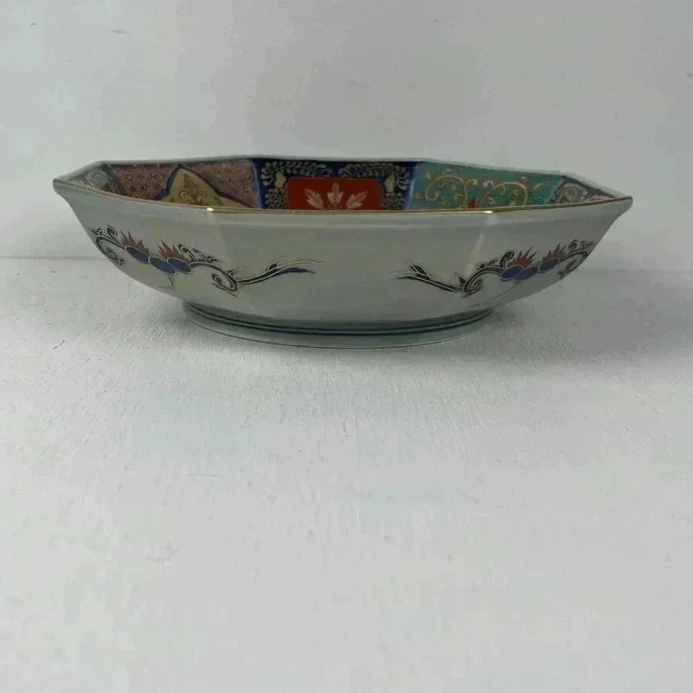 Rinkuro Kiln Old Imari Story Lion And Peony Imari Octagon Bowl 9 inch‎